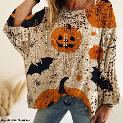 Halloween Pumpkin Print Knit Top