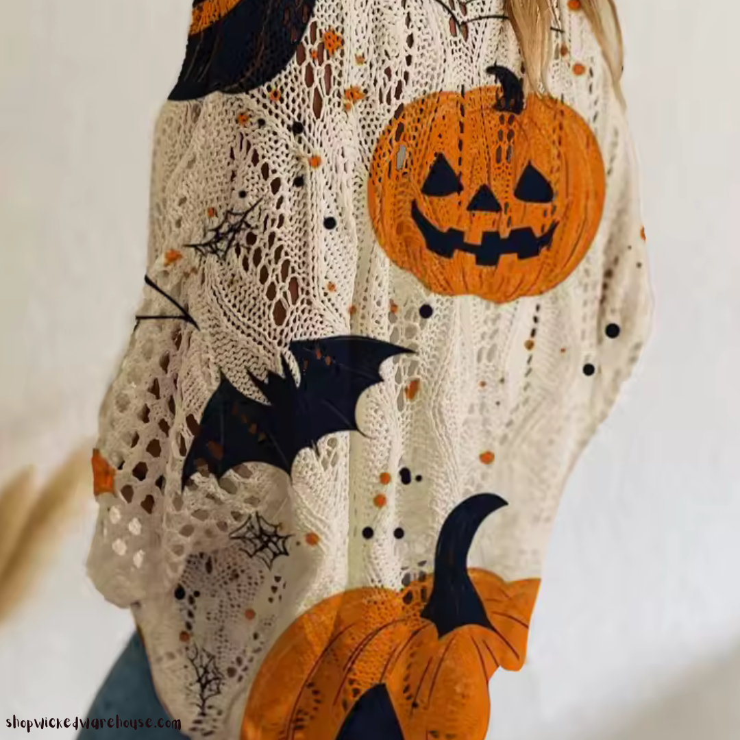 Halloween Pumpkin Print Knit Top
